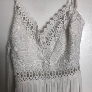 Lulu’s Jamille White Crocheted Lace Backless Maxi
